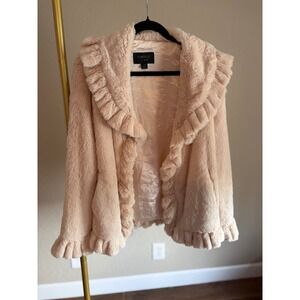 Damselle New York Jacket Faux Fur Ruffle Trim XS Glam Coquette Luxury Designer